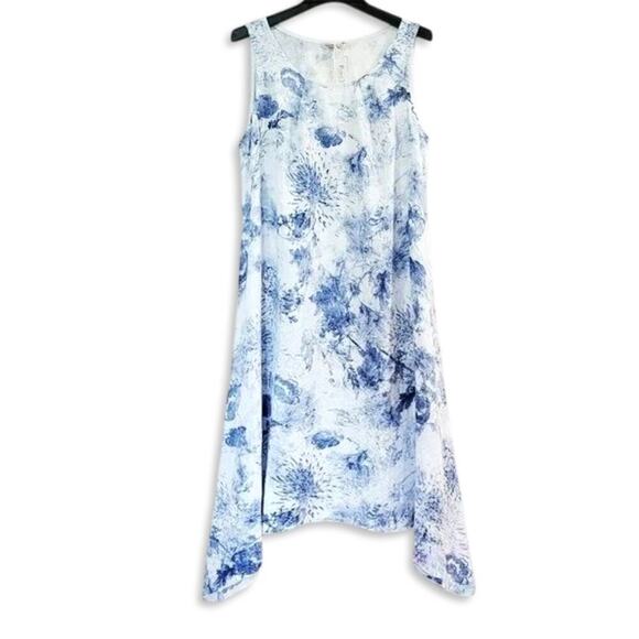 New Valentina Naldi Made In Italy Linen Floral Print Sharkbite Hem Midi Dress - Picture 3 of 6